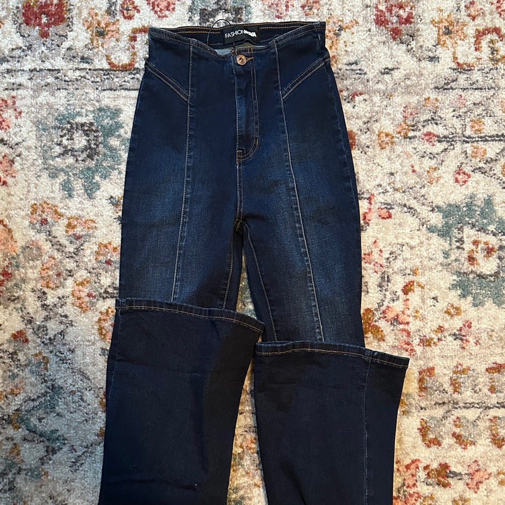 Fashion Nova Dark Blue High-Rise Flare Jeans